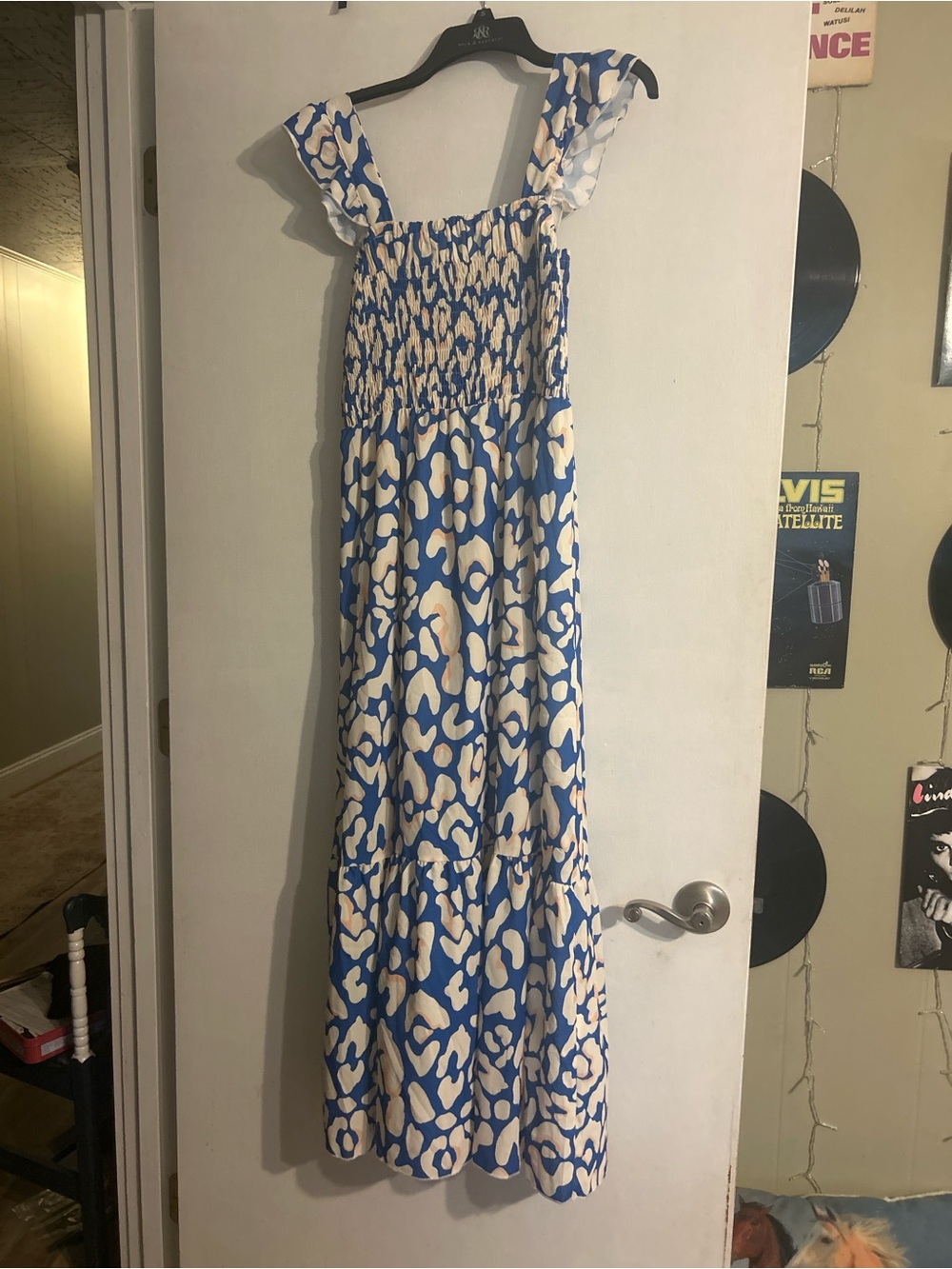 Blue and Cream Leopard Print Maxi Dress
